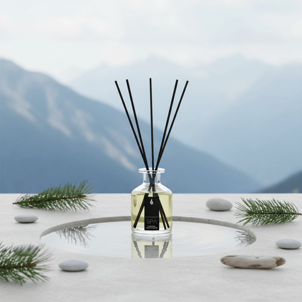 Parks Candles SPA Alpine diffuser 100ml with glass bottle and reed sticks for fresh, calming aromatherapy at home.