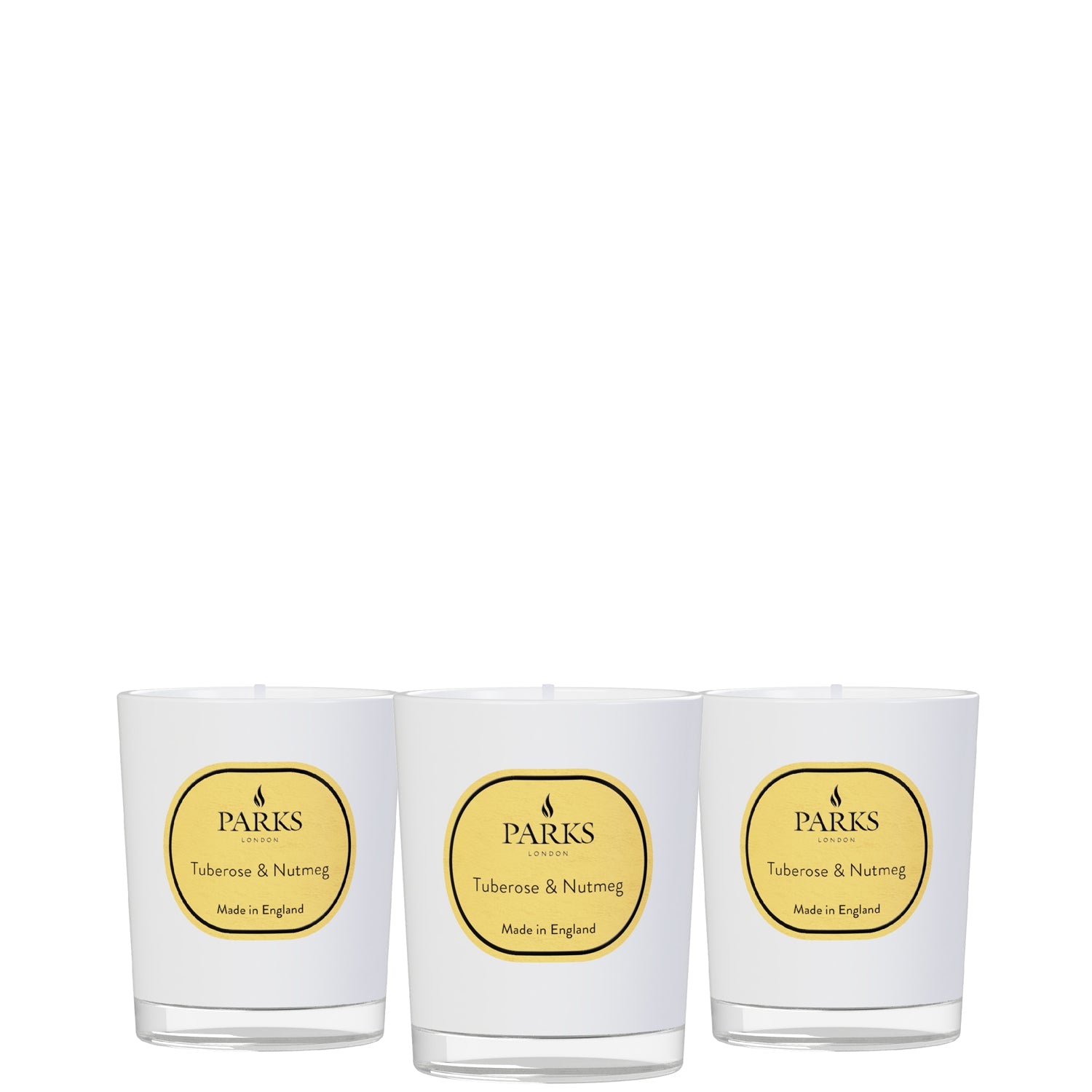 Vintage Aromatherapy Special Editions Parks Candles, 50g Tuberose and Nutmeg scented candles in decorative glass jars.
