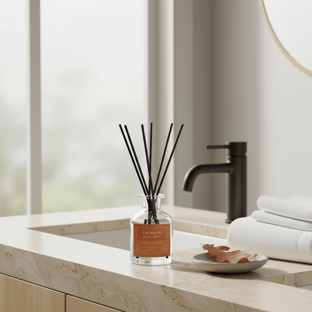 Autumn Special Edition Firewood reed diffuser by Parks Candles, 100ml bottle with natural diffuser reeds and warm autumn-inspired design