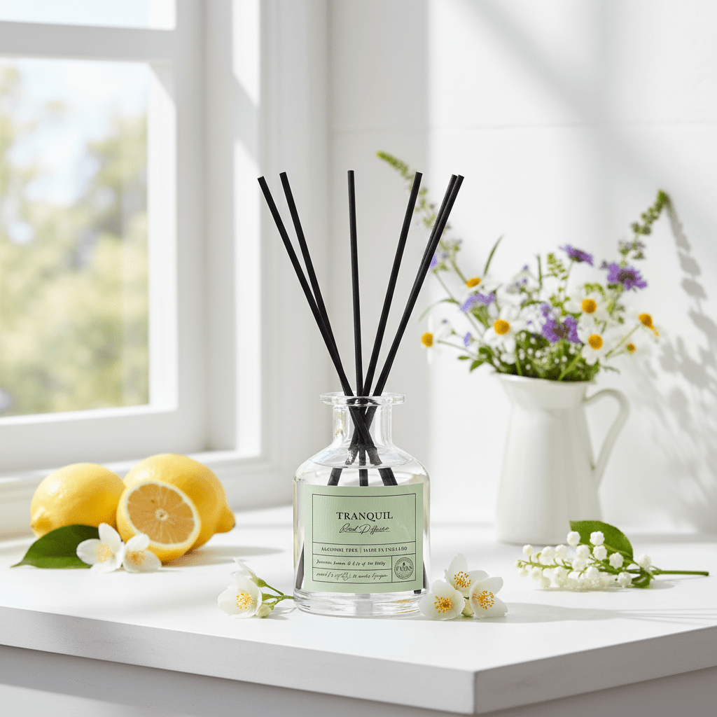 Parks Candles MOODS TRANQUIL 100ml reed diffuser with elegant glass bottle and natural reed sticks for calming home ambiance