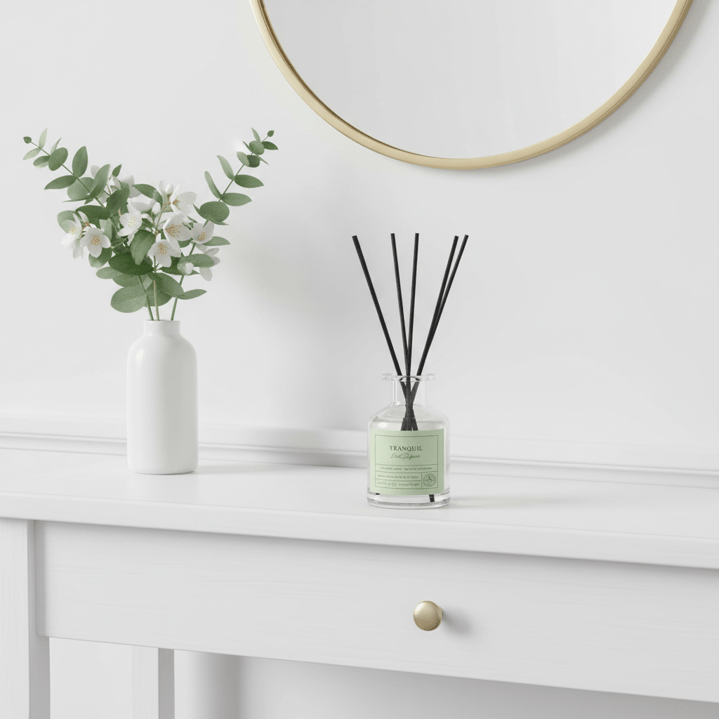 Parks Candles Tranquil reed diffuser with 100ml glass bottle and reed sticks, designed for home fragrance.