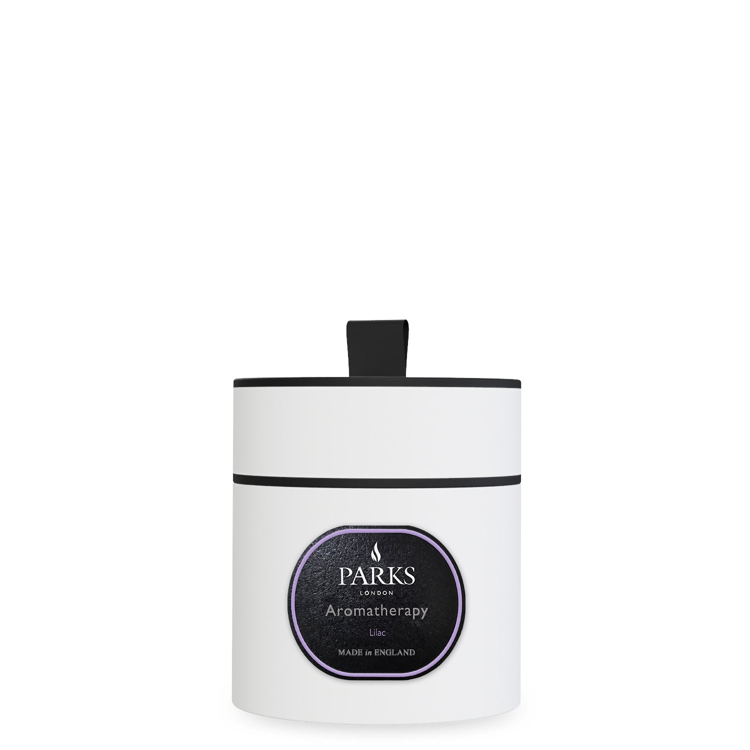 Parks Candles lilac scented candle in a 220g glass jar with a floral design, placed in a decorative gift box.