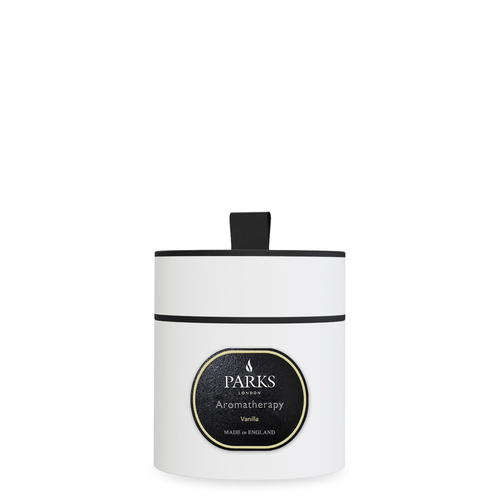 Parks Candles vanilla scented candle in 220g glass jar, displayed with a decorative gift box, perfect for home fragrance and aromatherapy.