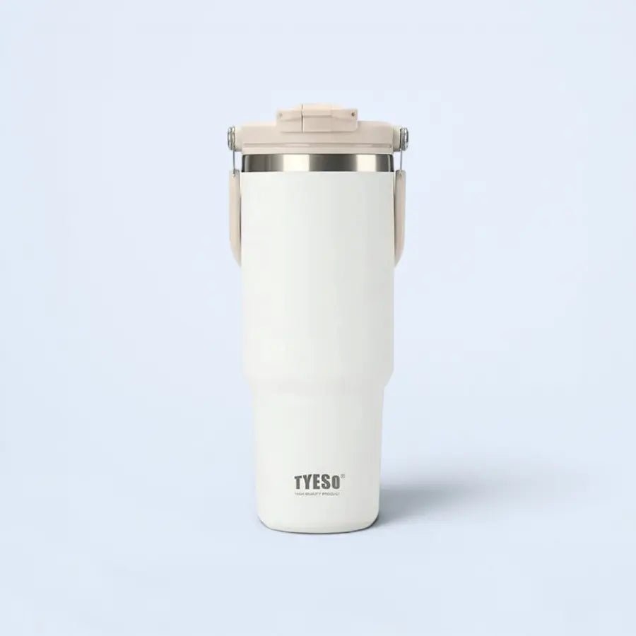 Tyeso Gobelet en acier inoxydable de grande capacité de 1200 ml avec poignée pliable - Blanc