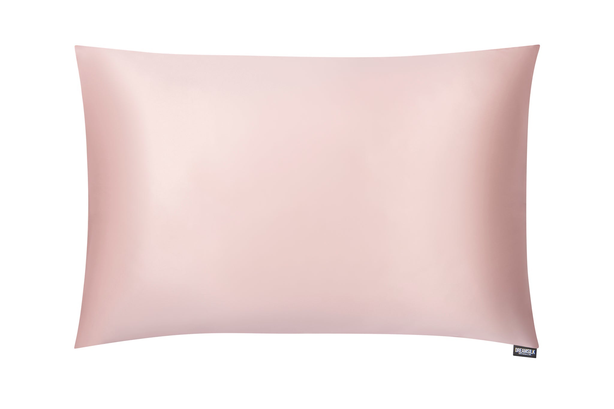 Pink luxury silk pillowcase by DREAMSILK showing smooth, shiny silk fabric with a soft, elegant appearance.