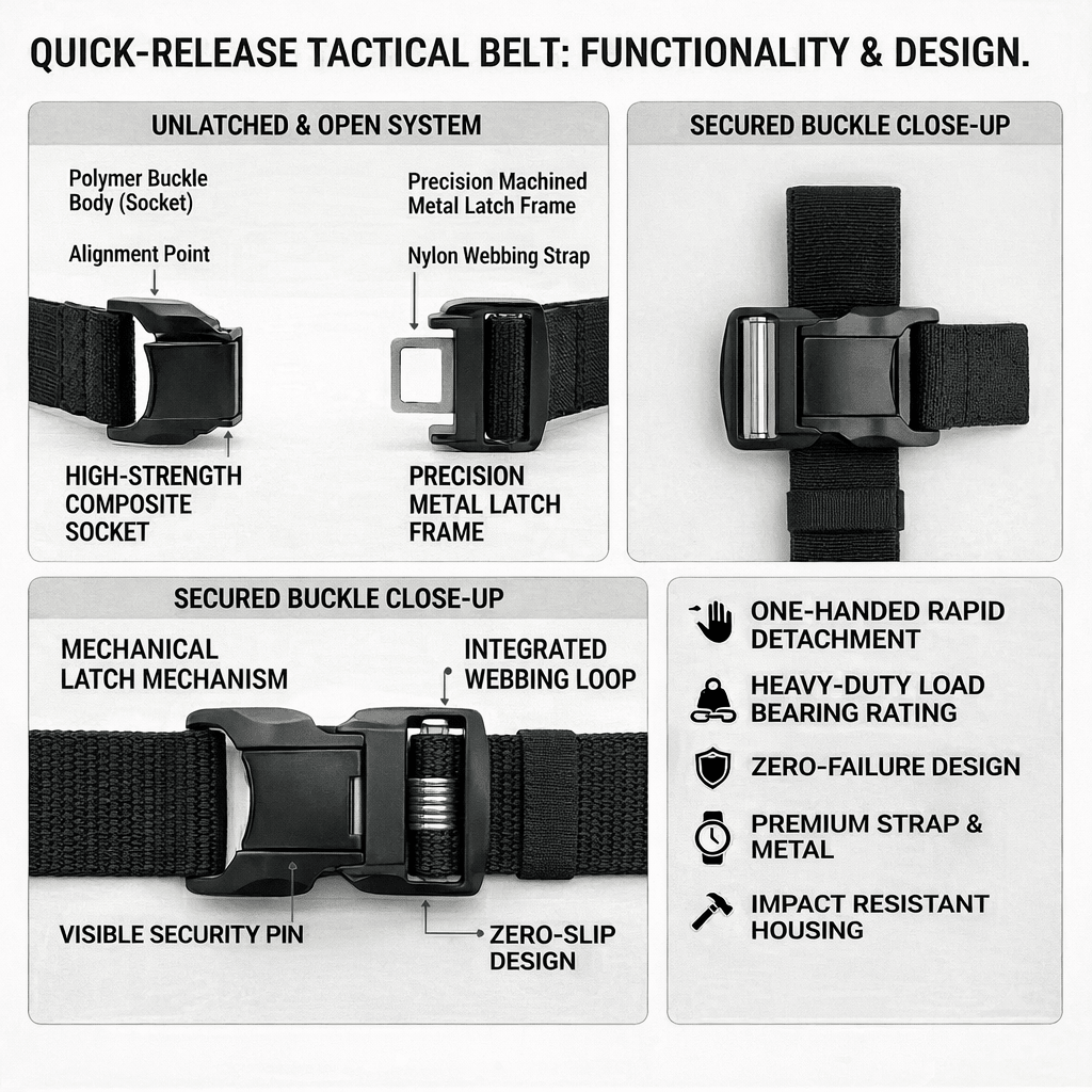 HikeWare™ elastic tactical hiking belt with quick-release buckle and stretch design, ideal for outdoor adventures and tactical gear.