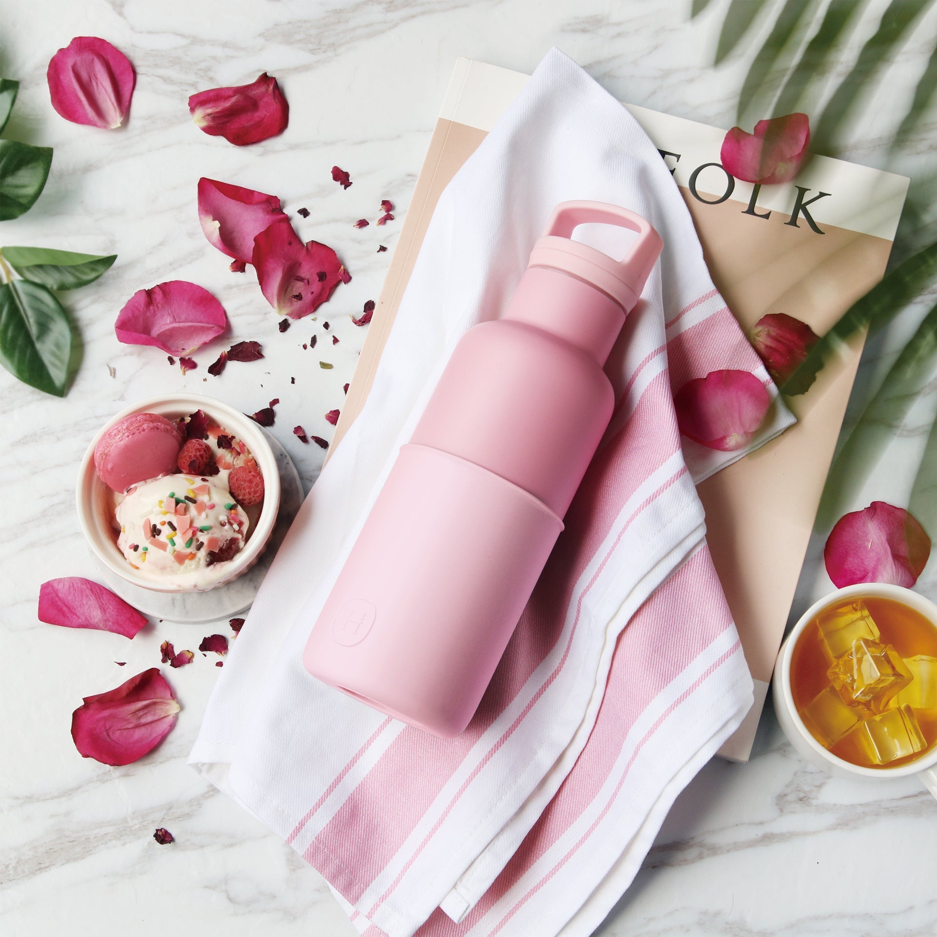 Bottle of HYDY Rose Pink-Sweet Taffy in a 16 oz container, showing the pink taffy wrapped in clear plastic.