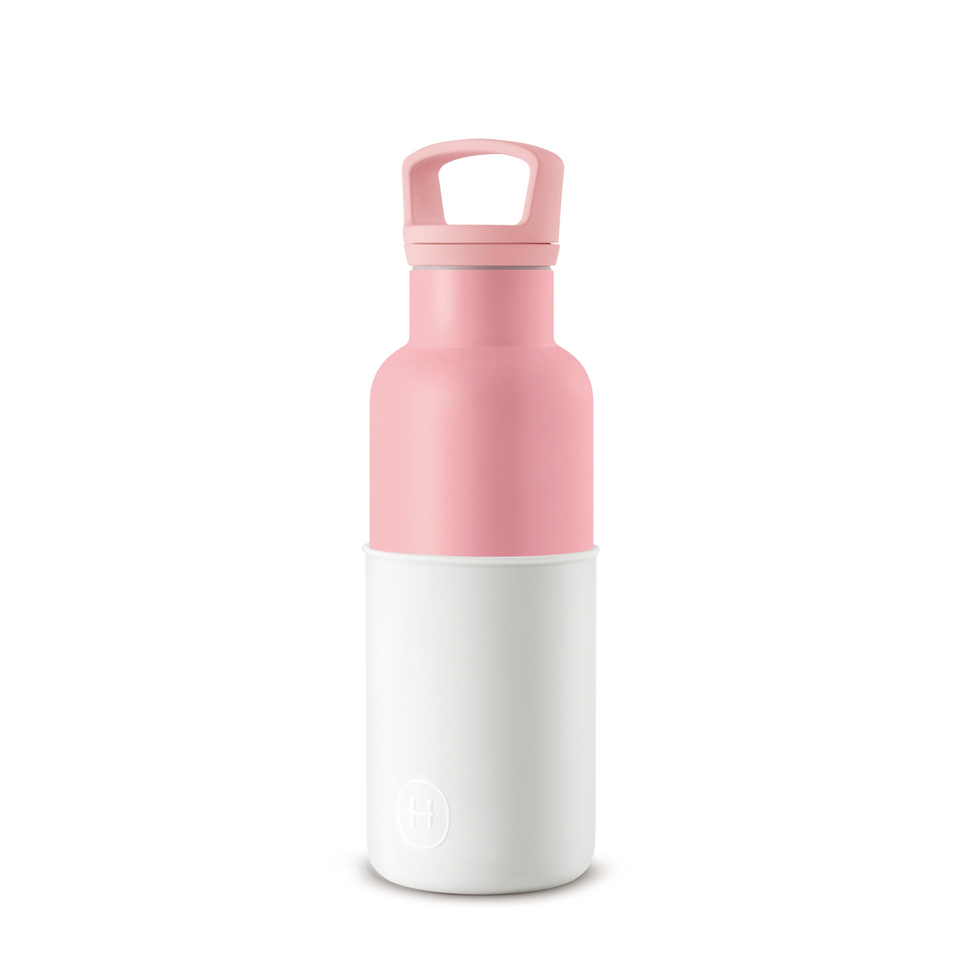 Rose pink HYDY 16 oz Snow bottle with white cap, showcasing sleek design and durable plastic construction.