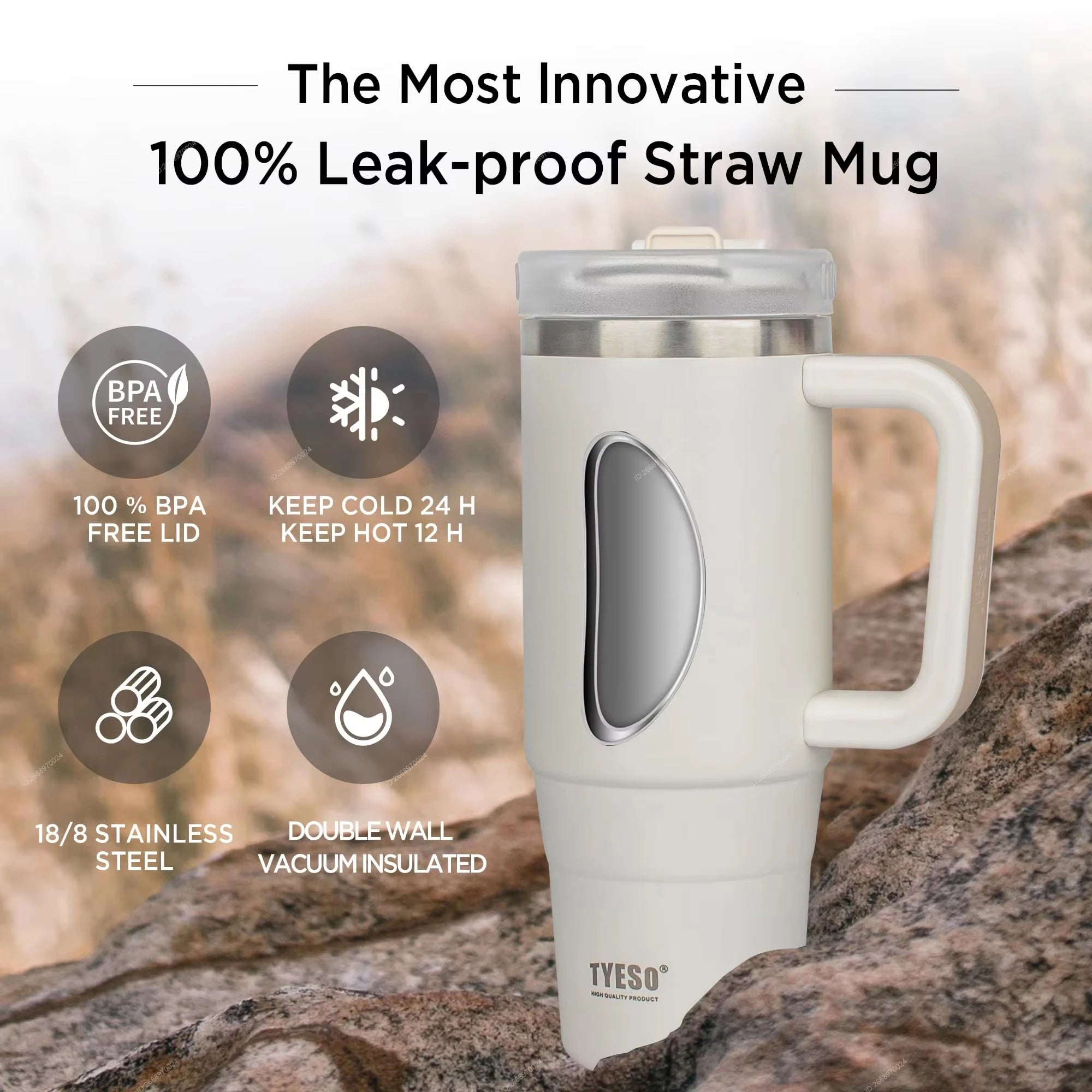 Tyeso 1200ml  Stainless Steel Tumbler - Light Yellow