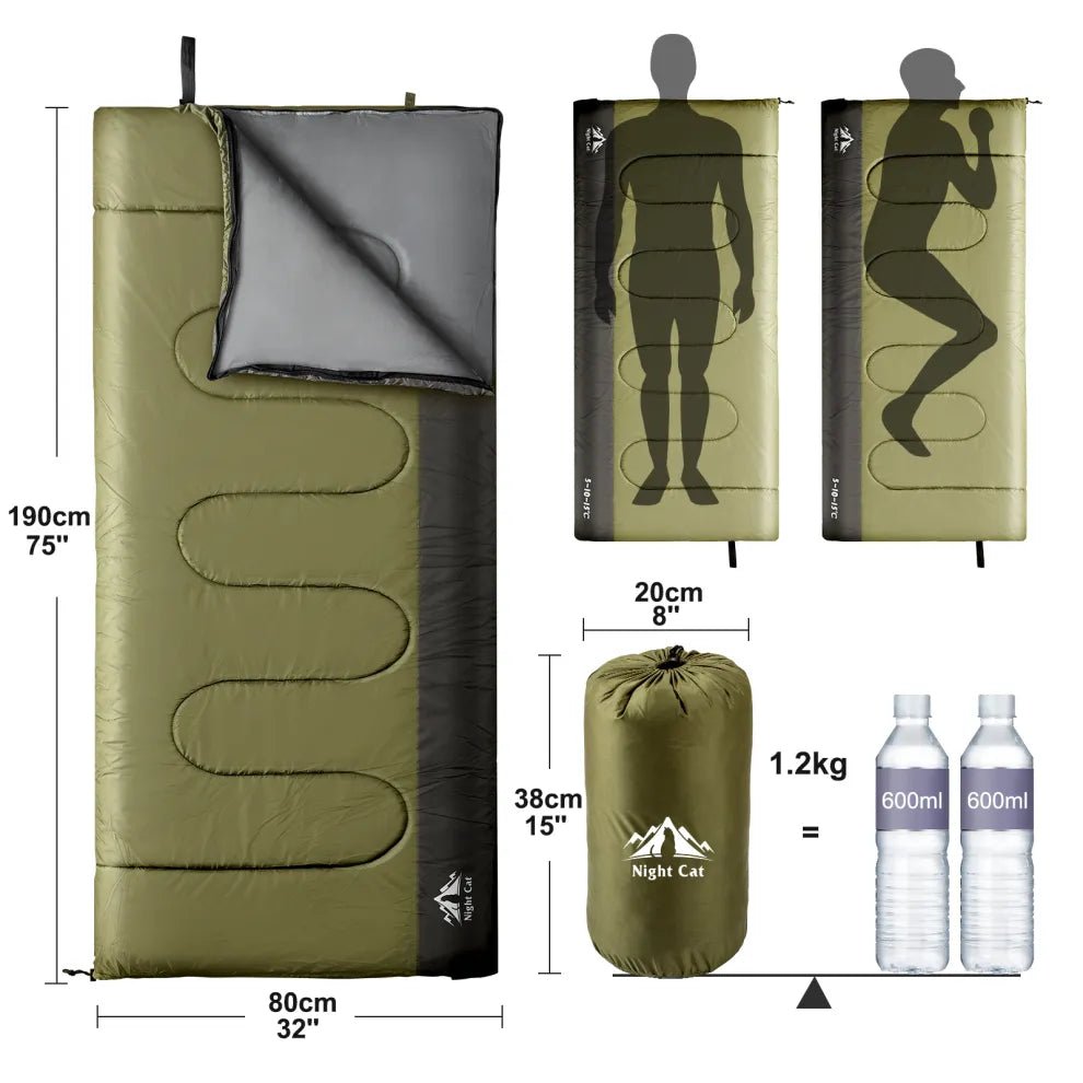 HikeWare night cat lightweight backpacking sleeping bag for adults, 3-season sleeping bag suitable for camping and outdoor use