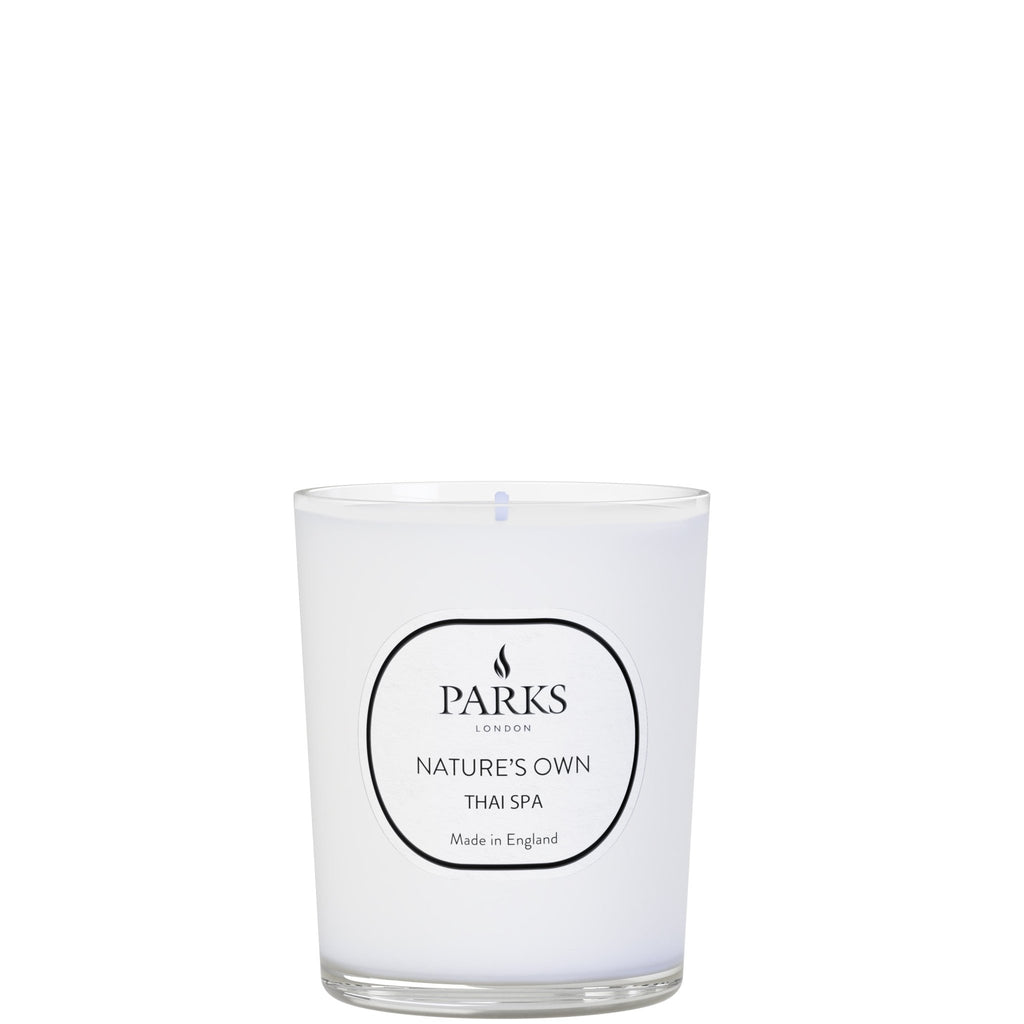 Parks Candles Natures Own 180g Thai Spa candles with calming wax and natural floral scent, displayed in a relaxing spa setting