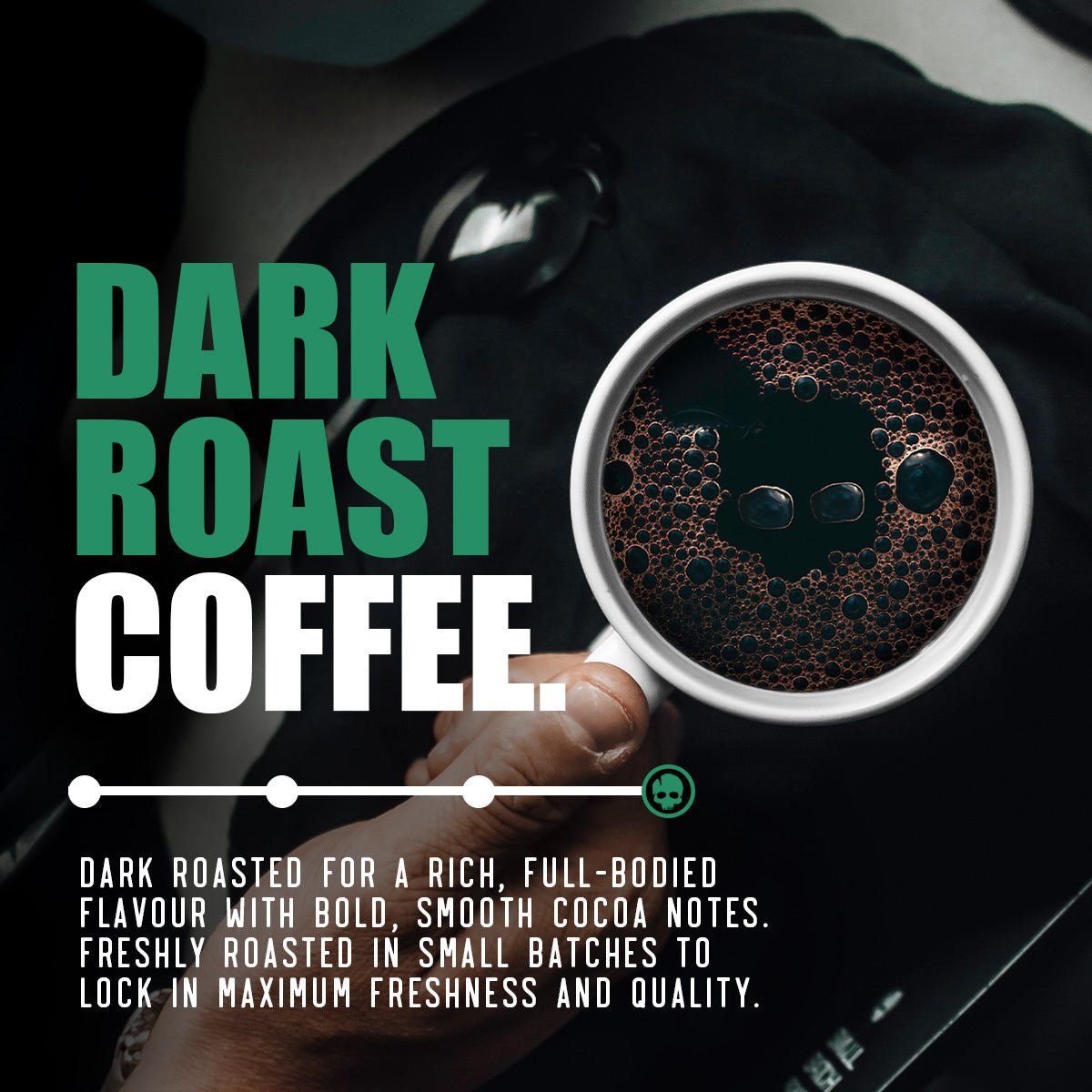 Six 250ml cans of Skull Crusher Coffee infused cold brew coffee, featuring sleek cans with bold branding and vibrant labels.
