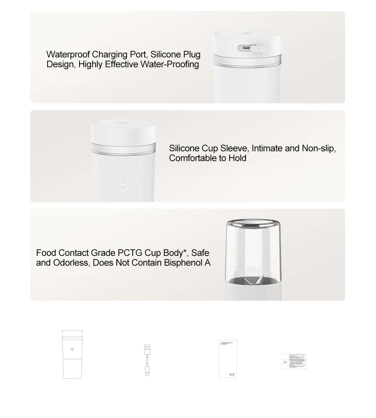 Mijia portable juicer cup with rechargeable battery, compact fruit blender for on-the-go smoothies and fresh juice.