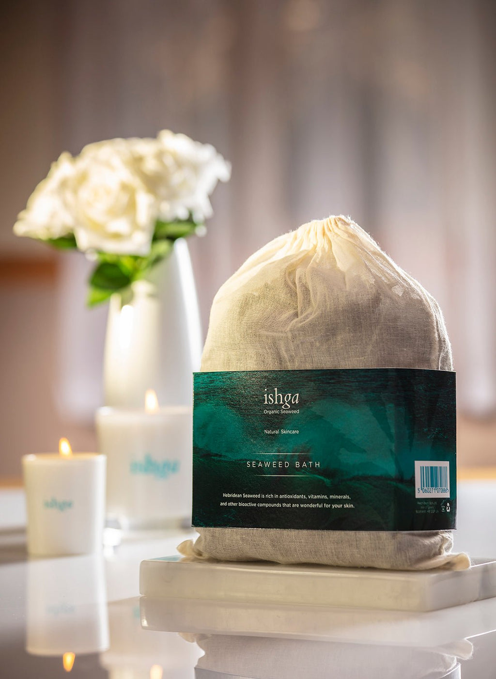 Doctor Seaweed Ishga Seaweed Bath with natural seaweed ingredients in a relaxing bath setting.