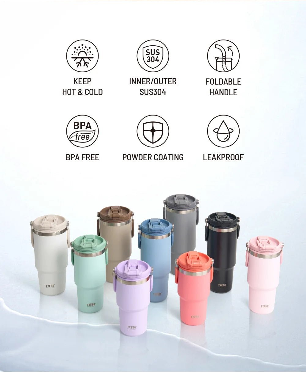 Tyeso 1200ML Large-Capacity Foldable Handle Stainless Steel Tumbler  - Black