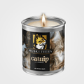 Musketeers catnip candle for cats, 100% natural with pure catnip essential oil, soothing and calming for feline relaxation.