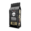 Ground Skull Crusher Coffee French Vanilla flavor in a 500g bag, showcasing the packaging with a vanilla bean illustration.