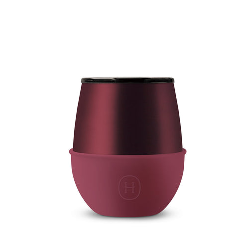 HYDY Burgundy Sangria 8 oz tumbler with a glossy finish, designed for hot and cold beverages, featuring a sleek, portable design.