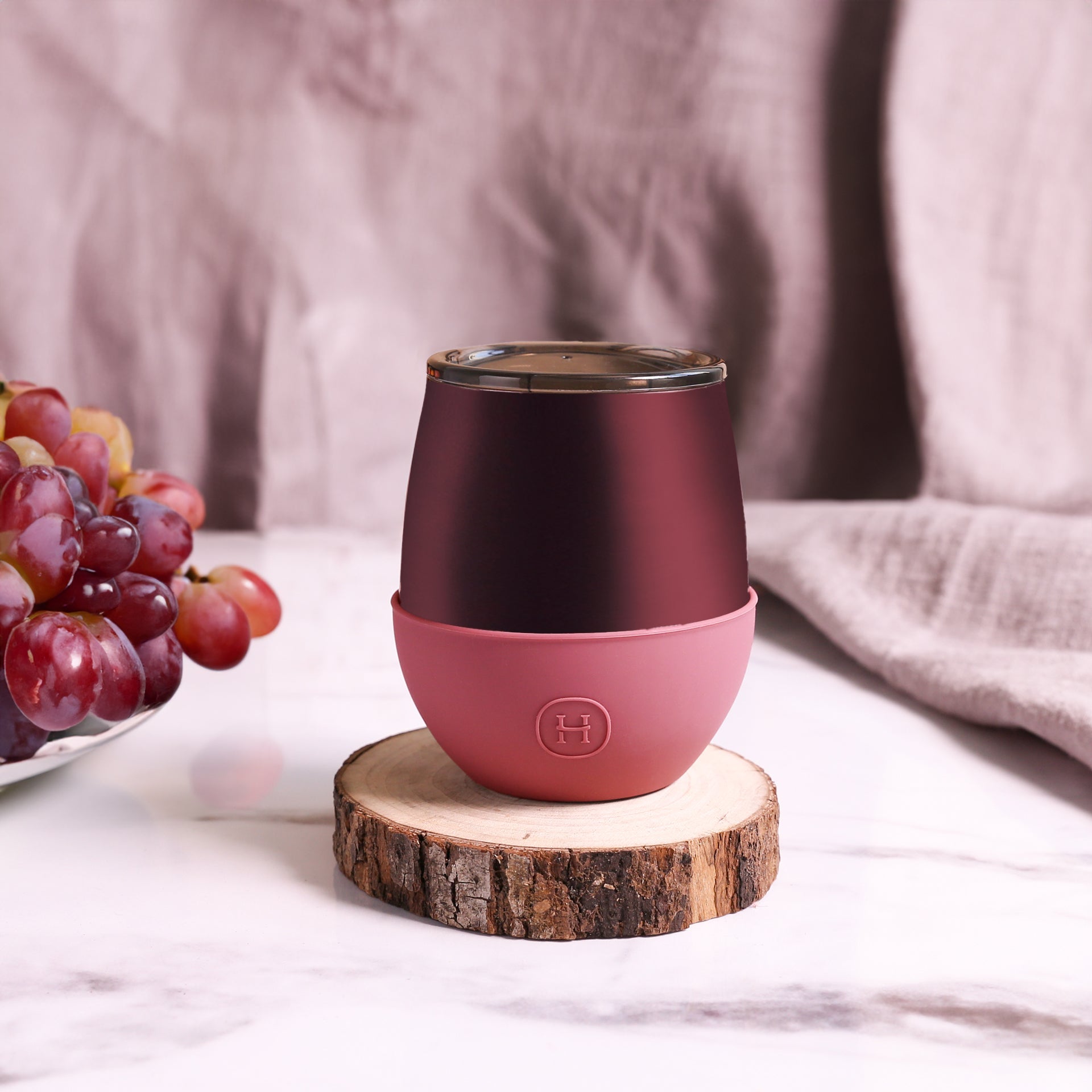 HYDY Burgundy Sangria 8 oz tumbler with a smooth finish and sleek design, perfect for drinks on the go.