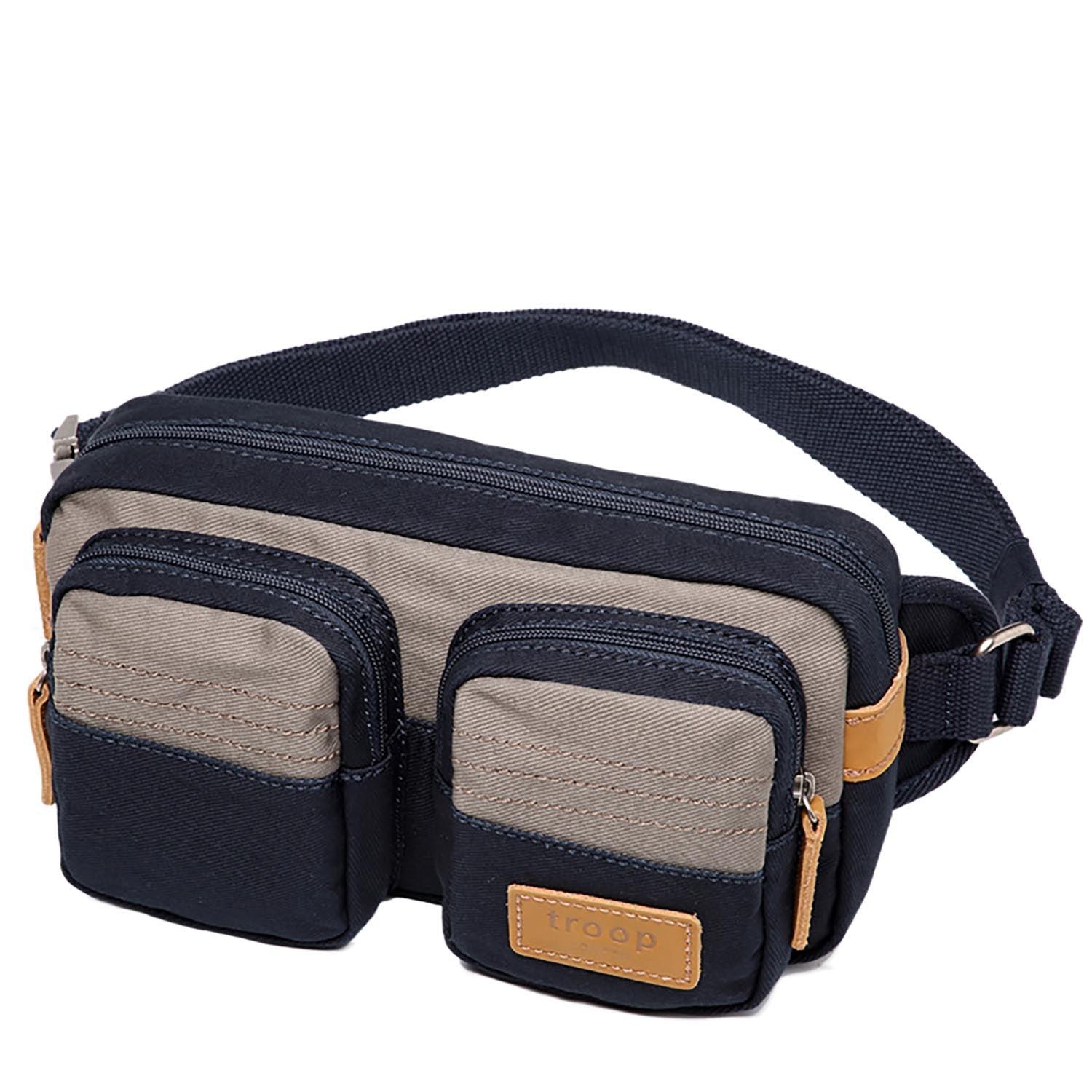 Troop London Heritage Waist Bag in navy grey with adjustable strap and multiple compartments for everyday carry.