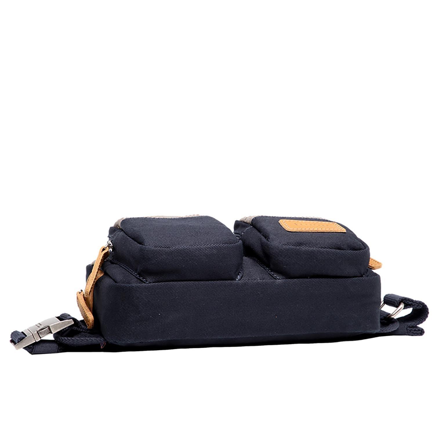 Troop London Heritage waist bag in navy grey with adjustable strap and multiple compartments for convenient carrying.