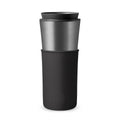 Titanium grey and ink black HYDY 15 oz travel mug with a sleek design and spill-proof lid, ideal for hot and cold beverages.