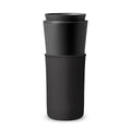 Black HYDY 15 oz travel mug with a sleek ink black finish, designed for hot and cold beverages on the go.