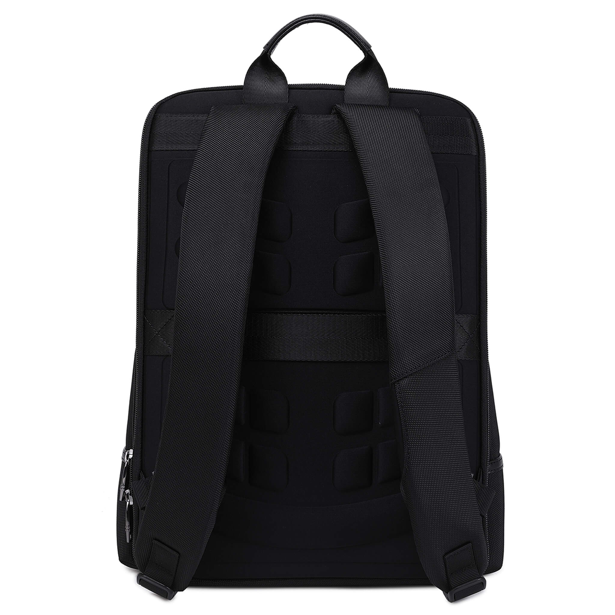 Troop London black slim laptop backpack with multiple compartments and padded straps, designed for modern urban commuters.