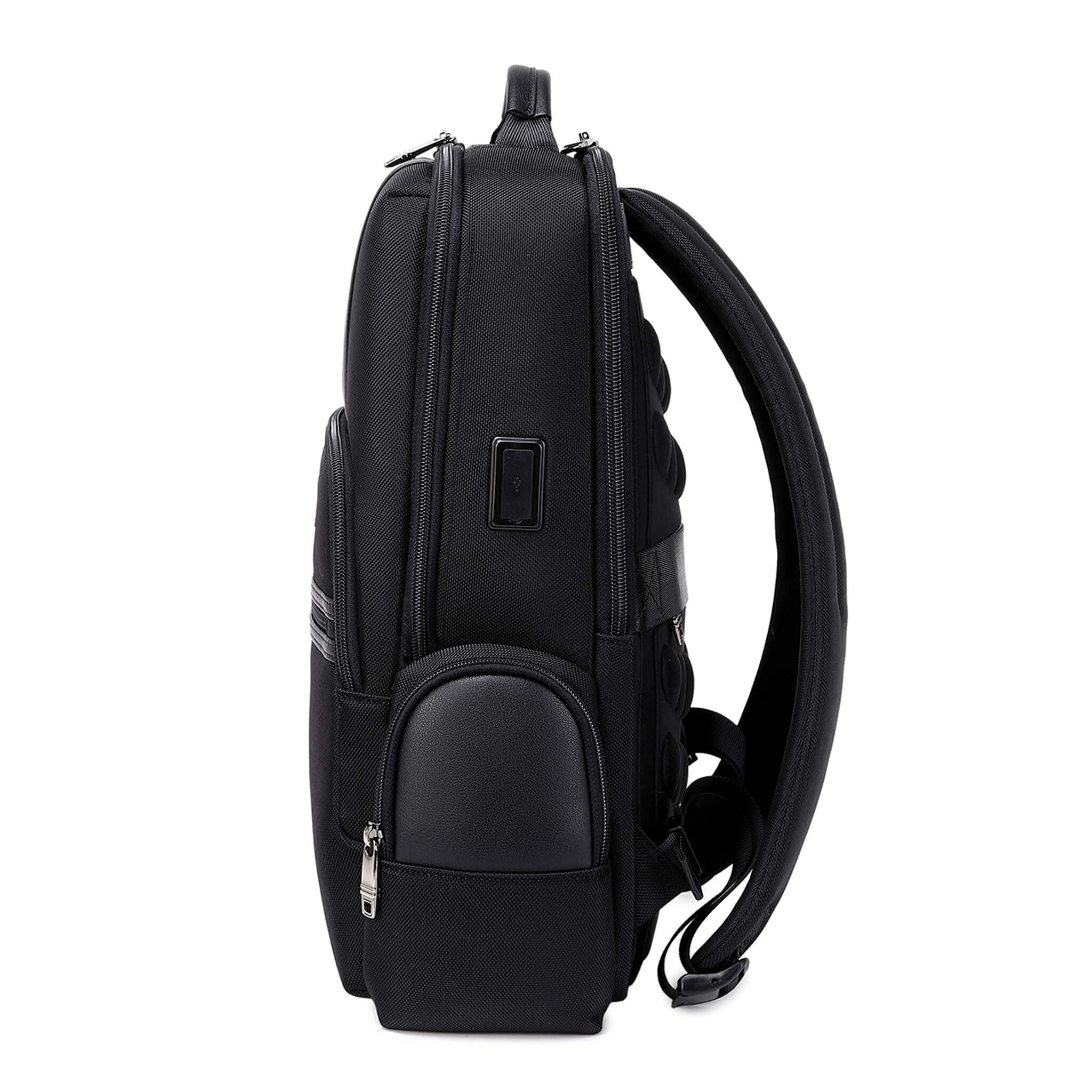 Black Troop London TPB005 laptop backpack with padded shoulder straps and multiple compartments for travel and daily use.