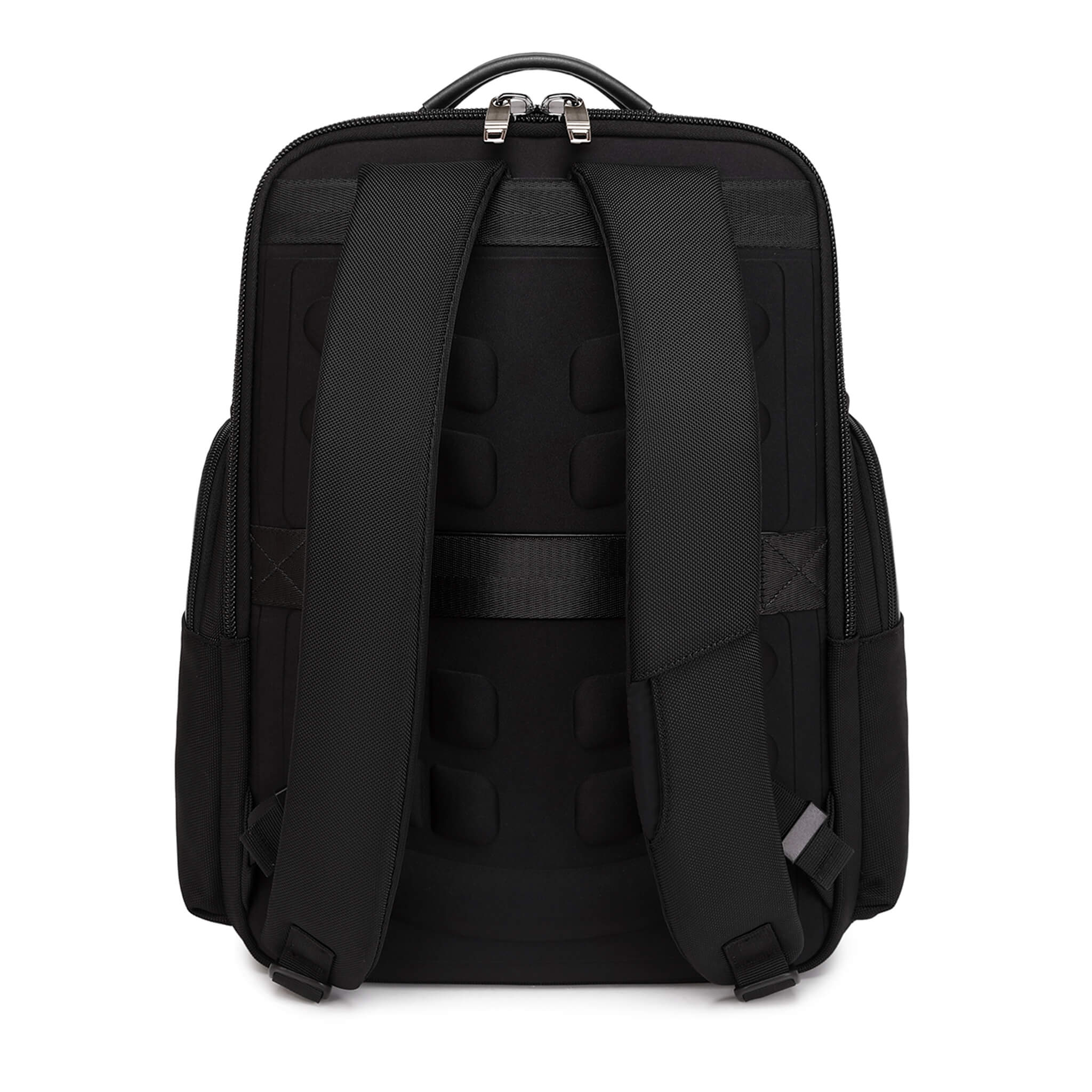 Black Troop London TPB006 laptop backpack with padded straps and multiple compartments, designed for everyday use.