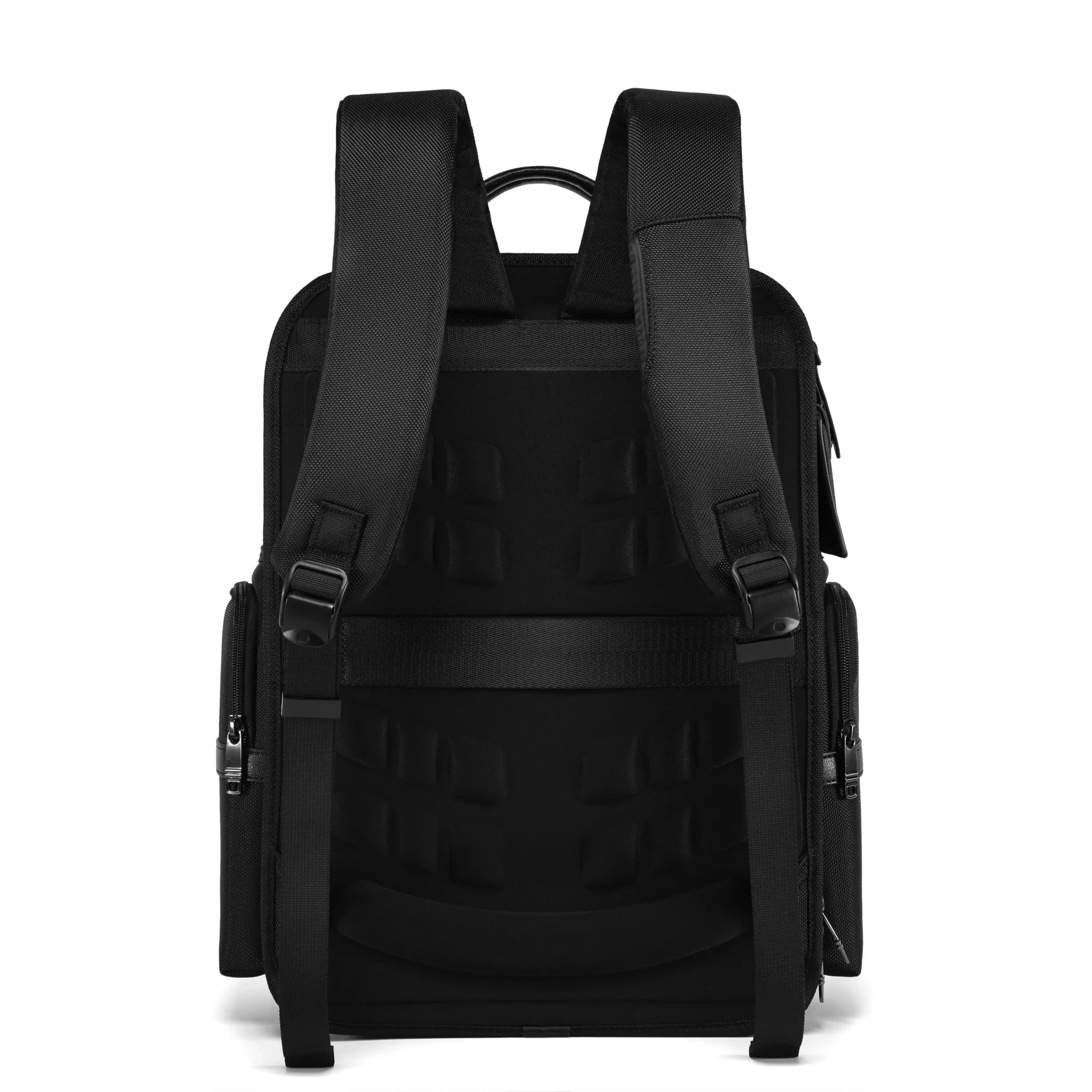 Troop London black business laptop backpack with multiple compartments and a dedicated tech zone for gadgets.
