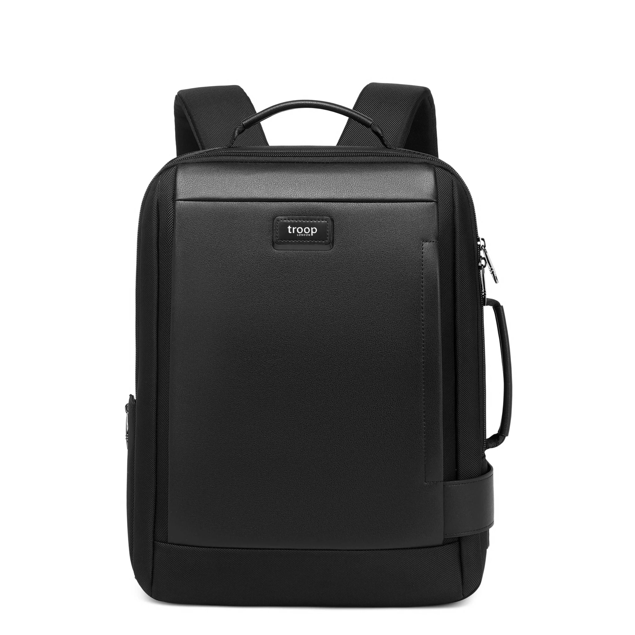 Black Troop London Business Expandable Laptop Backpack with tech zone and multiple compartments, designed for professional use.