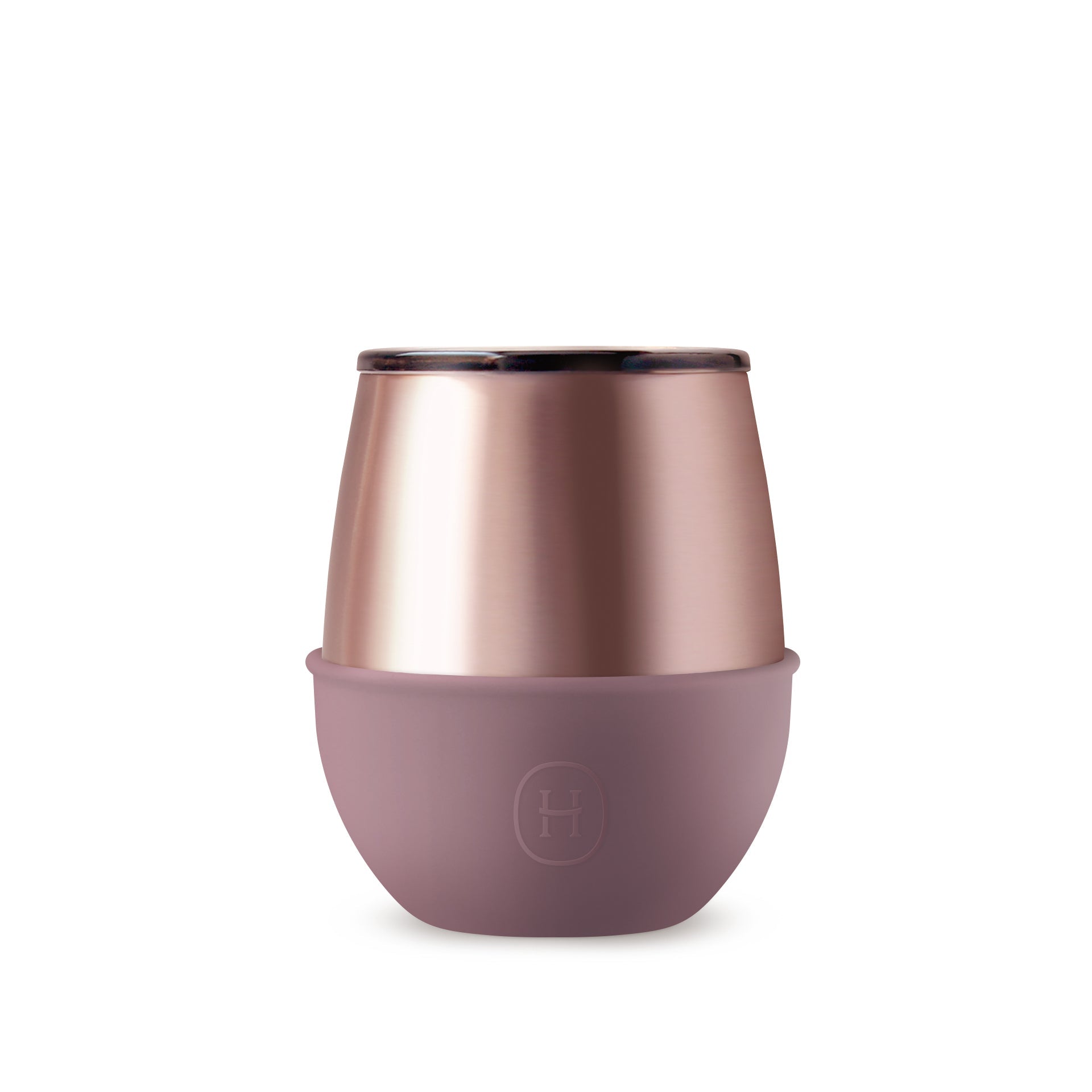 Pink gold HYDY 8 oz tumbler in dusty rose color with a sleek, smooth finish, perfect for beverages and on-the-go use.