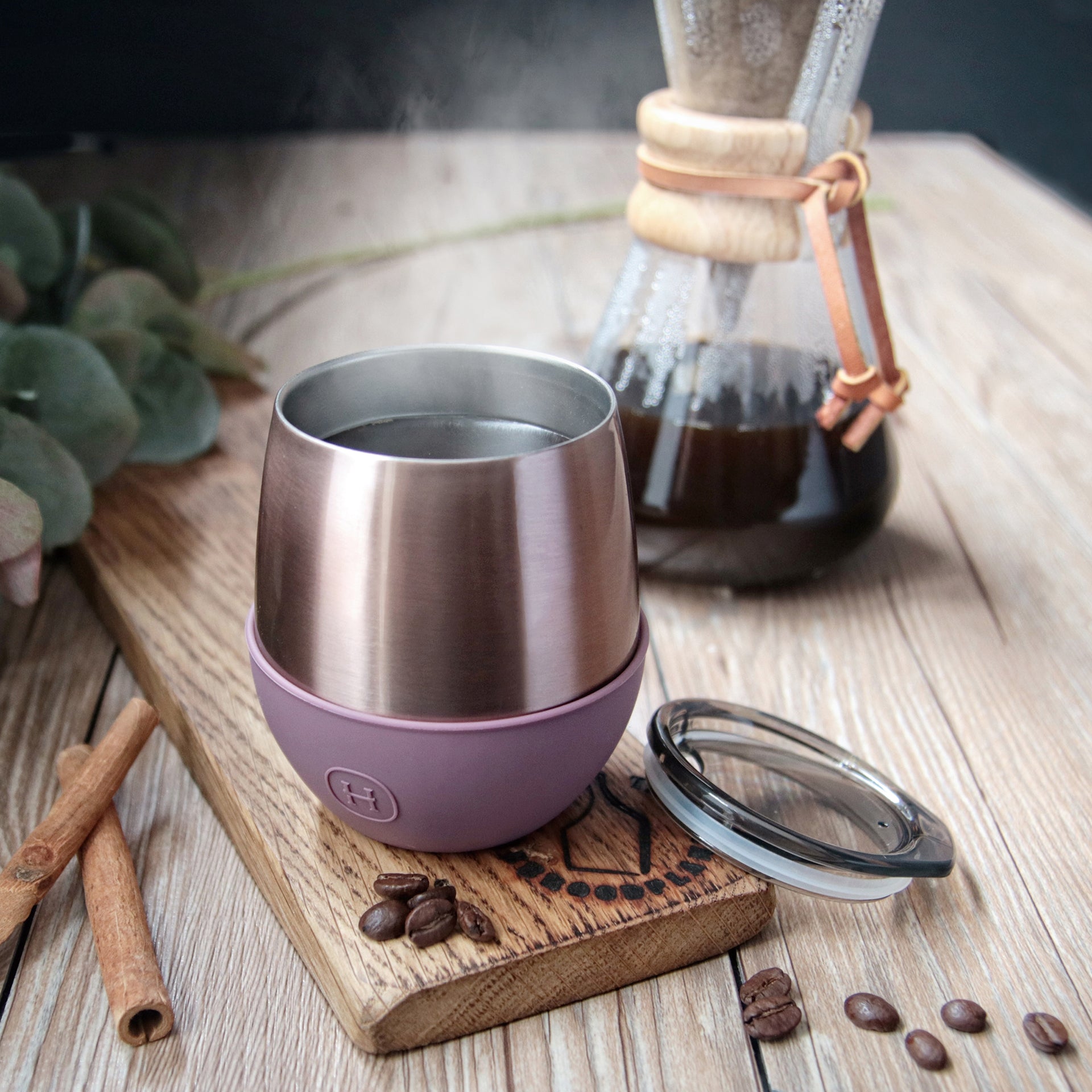 Pink gold HYDY tumbler in dusty rose color, 8 oz, with a sleek design and stainless steel finish.