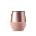 Pink gold HYDY 8 oz latte tumbler with a sleek design and secure lid, perfect for hot and cold beverages.