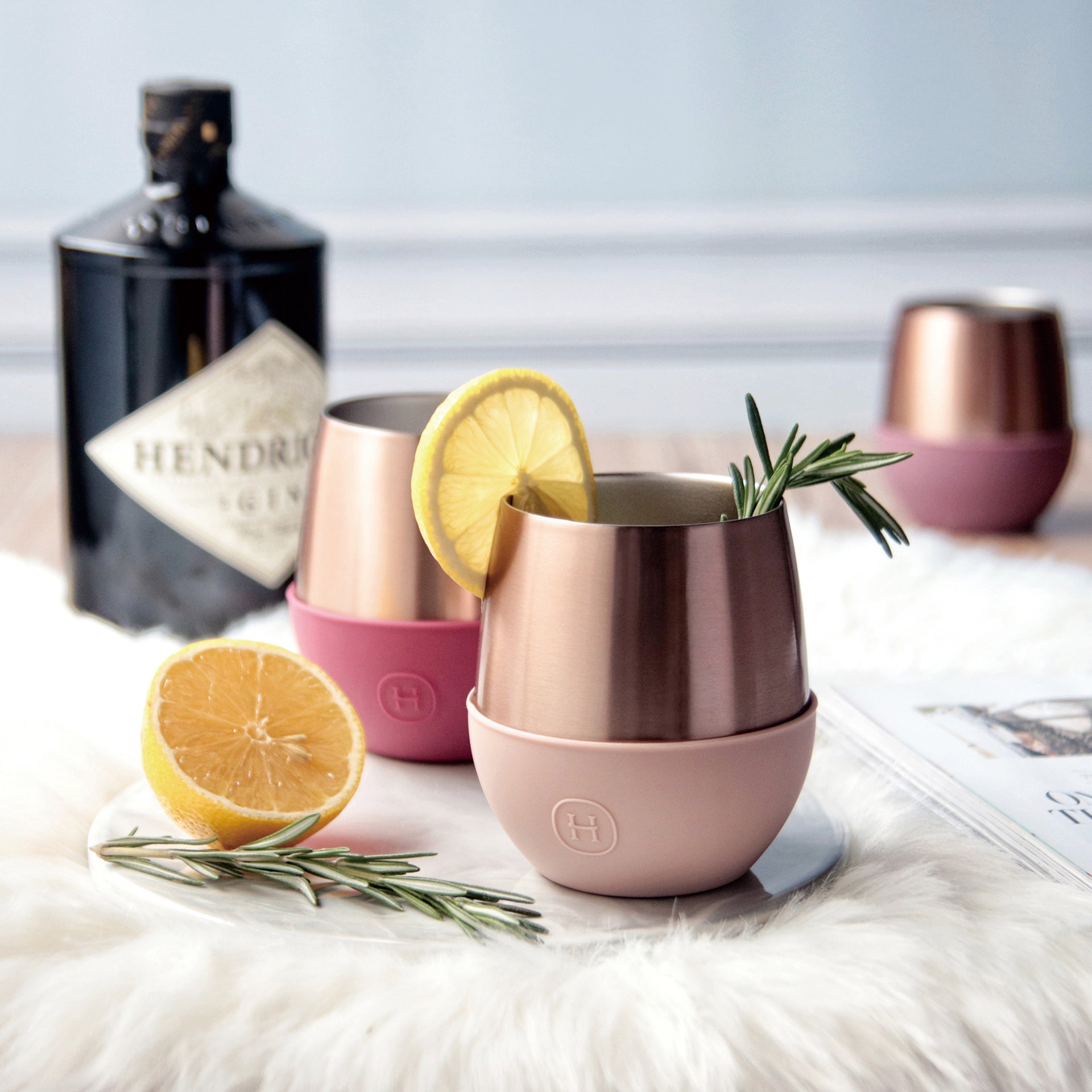 Pink gold 8 oz tumbler from HYDY with a sleek latte design, perfect for hot or cold beverages.
