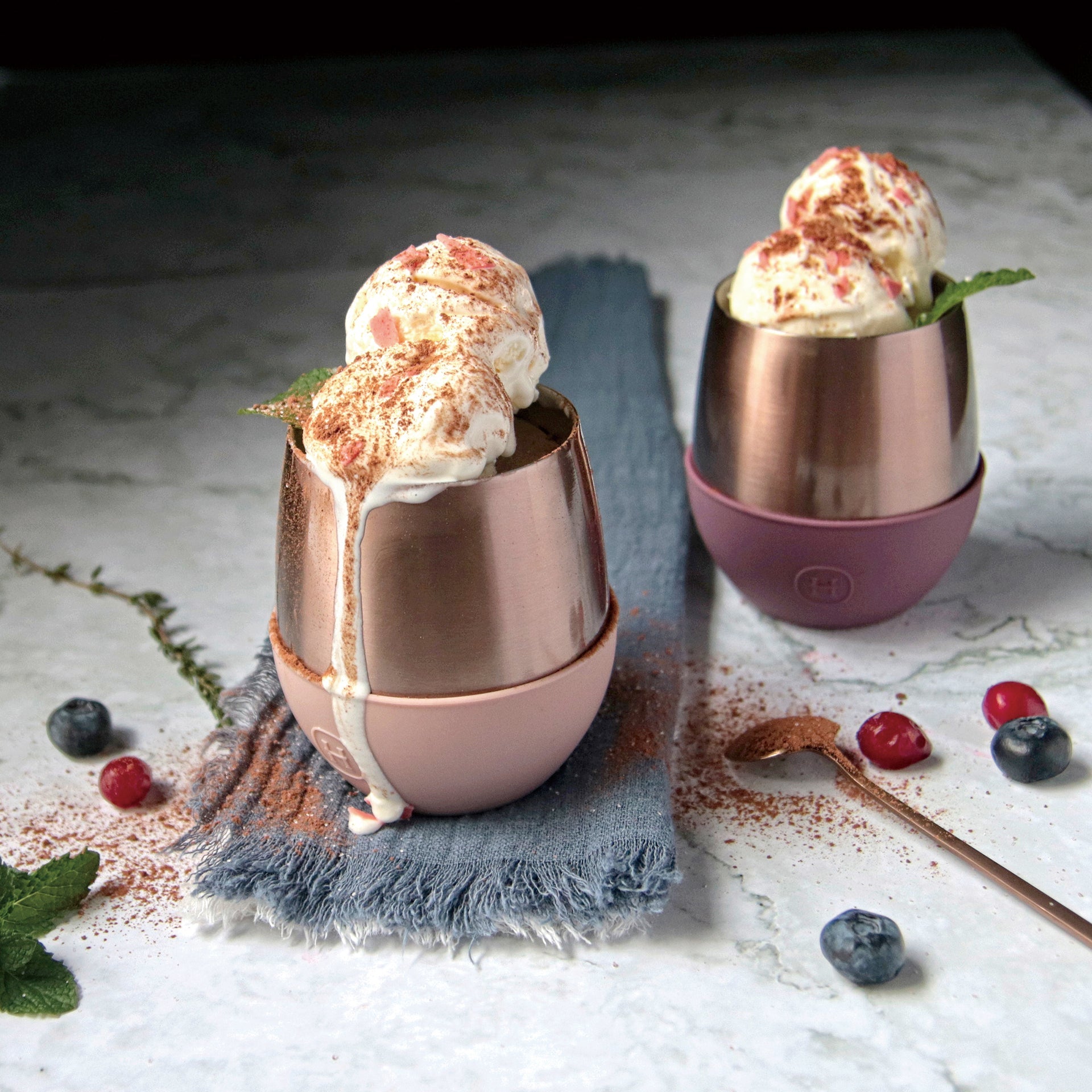 Pink gold HYDY latte tumbler, 8 oz stainless steel with a sleek design, perfect for hot or cold beverages.