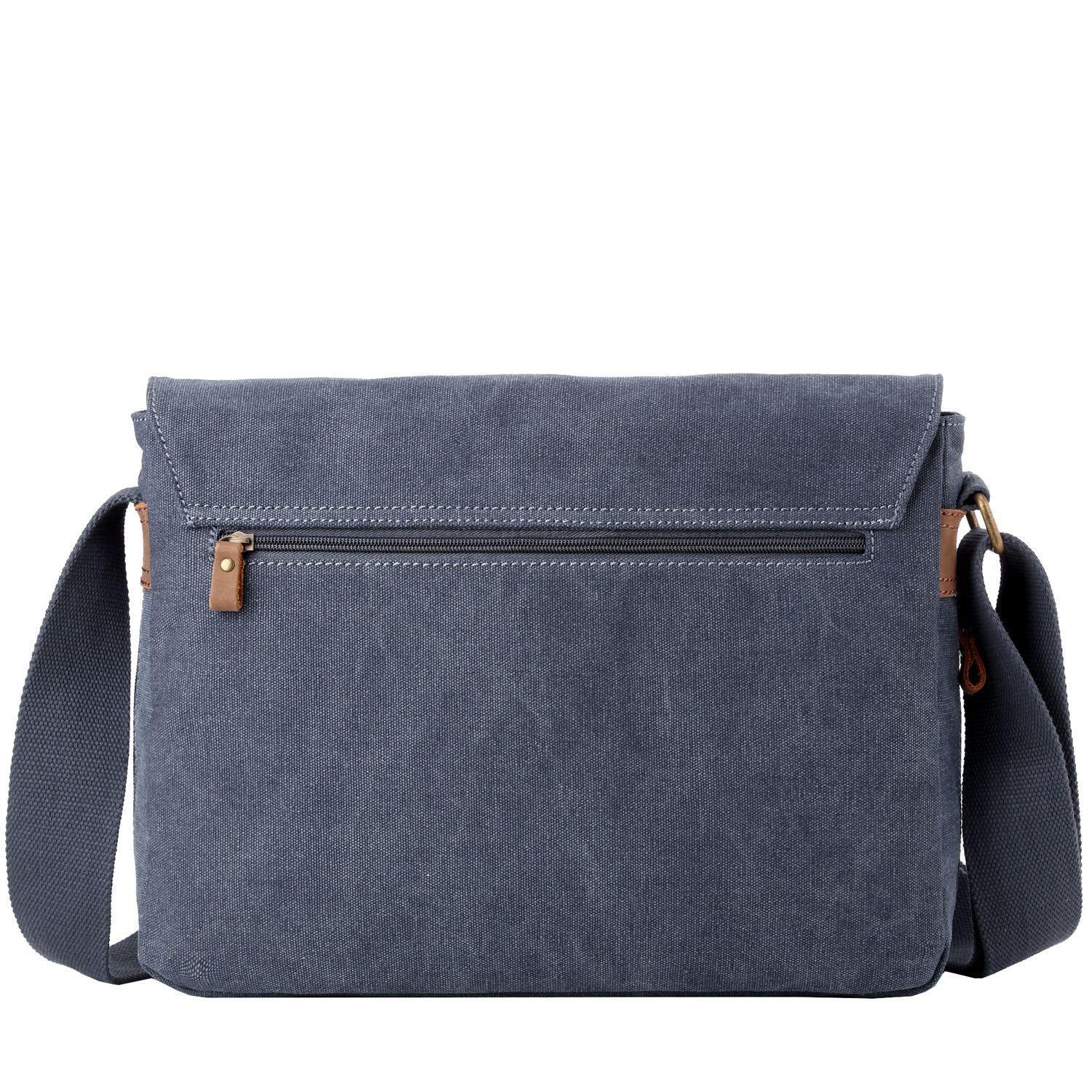 Blue Troop London messenger bag with adjustable shoulder strap and front flap pocket, designed for everyday use.