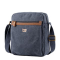 Blue Troop London TRP0218 across body bag with adjustable strap and zippered compartments, displayed on a neutral background.