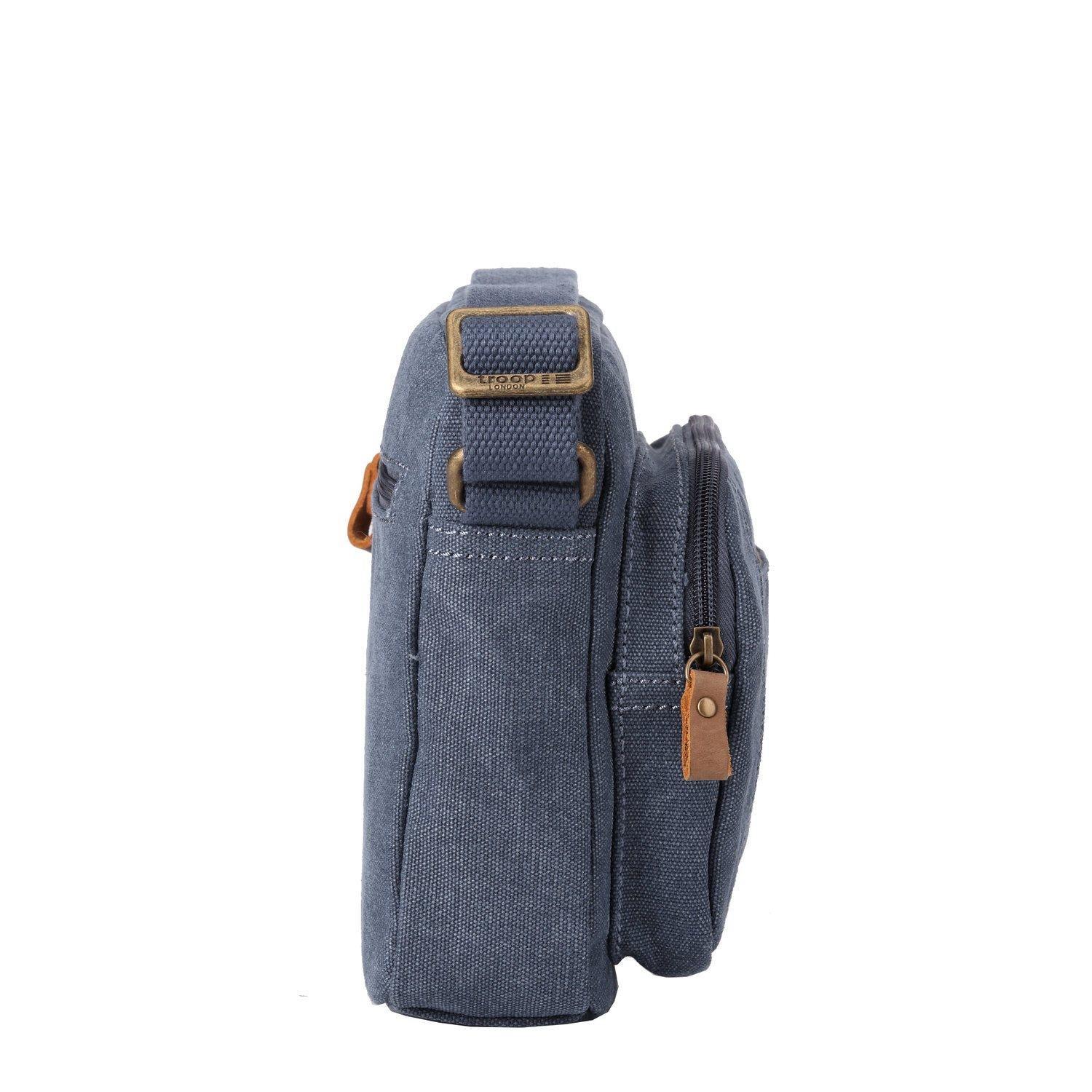 Blue Troop London across body bag with adjustable strap and sleek design, perfect for casual or travel use.
