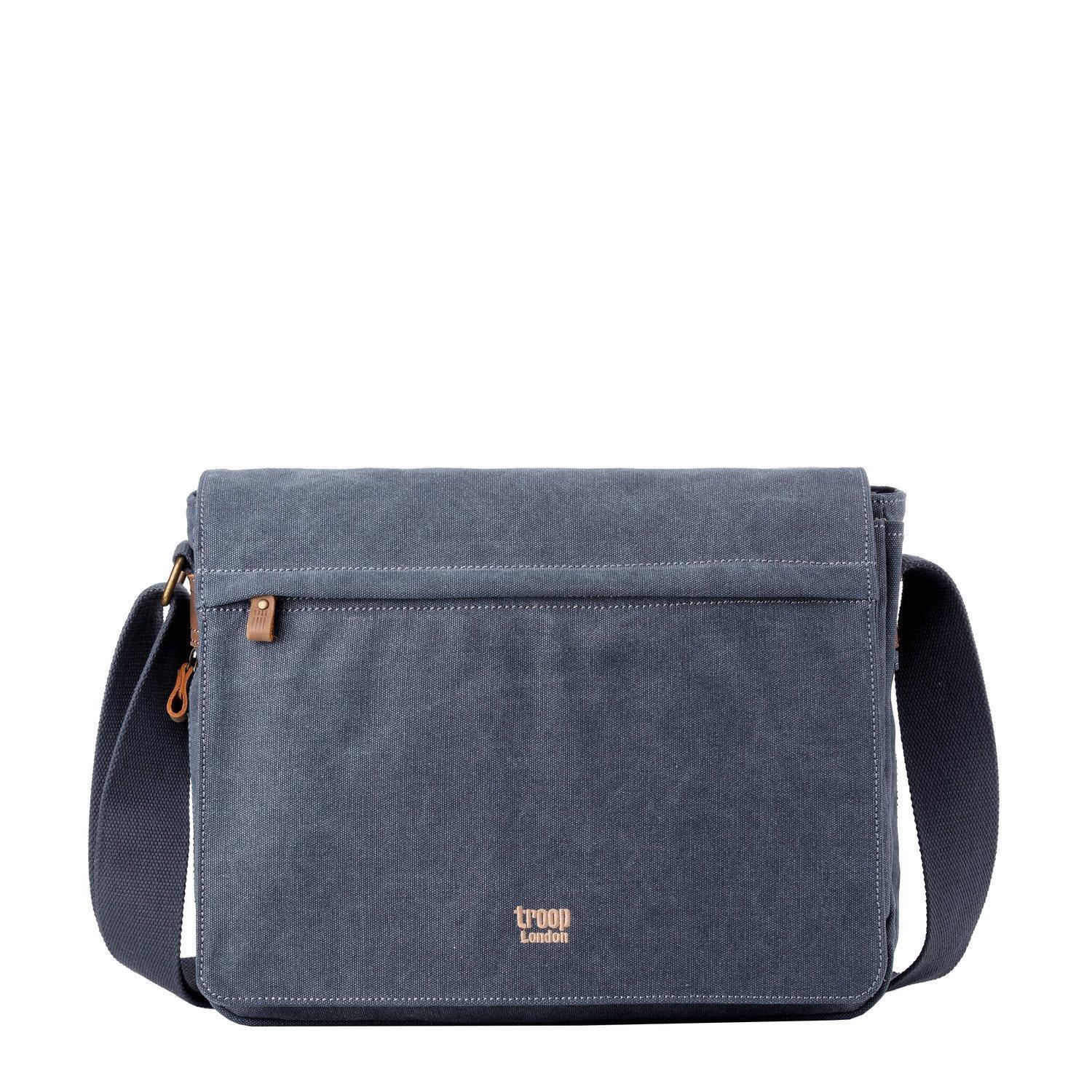 Blue Troop London TRP0240 laptop messenger bag with adjustable strap and padded interior for 16.5-inch laptops.