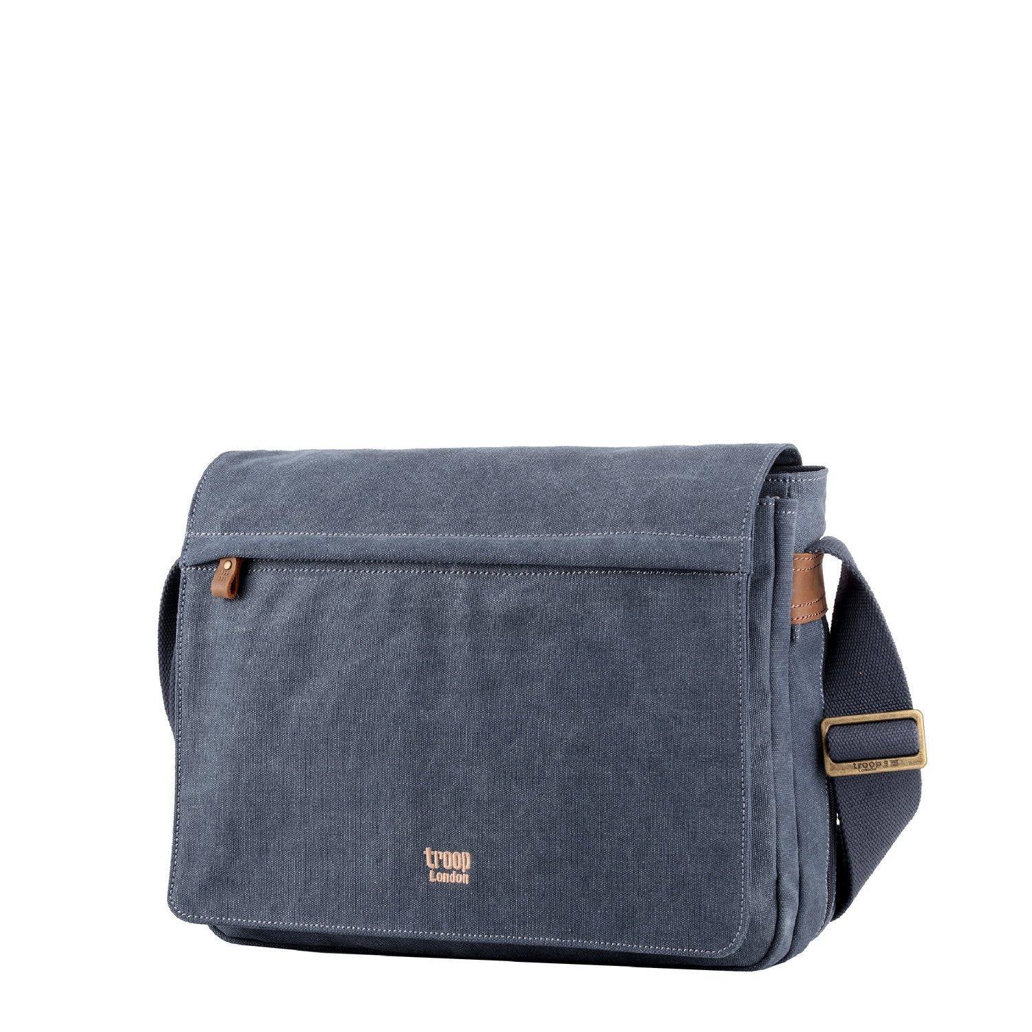 Blue Troop London TRP0240 16.5-inch laptop messenger bag with adjustable strap and front pocket, stylish and functional.