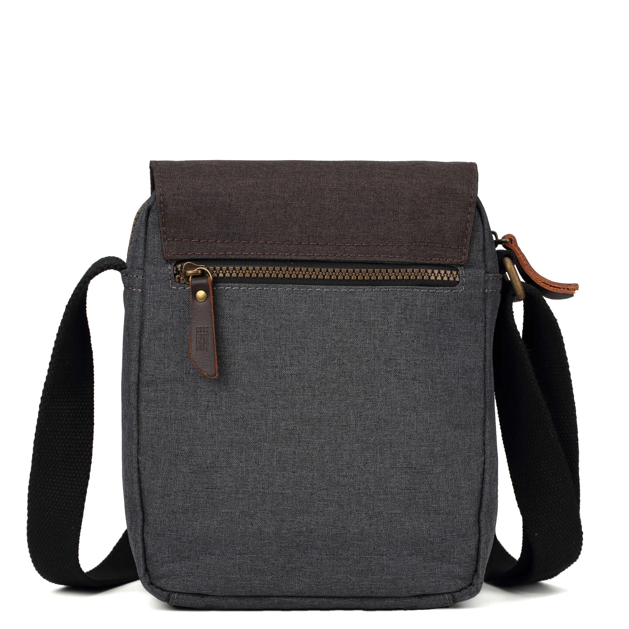 Grey Troop London Crossbody Bag with adjustable strap, featuring a sleek design and multiple compartments for everyday use.