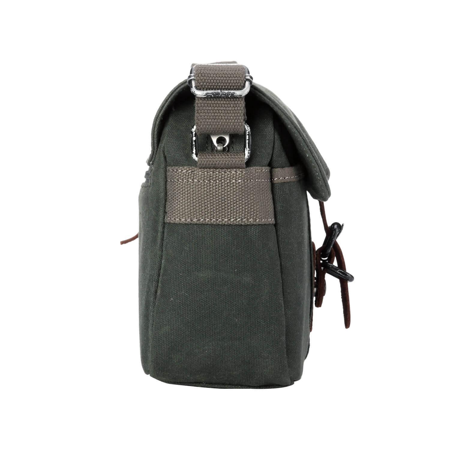 Dark green Troop London Heritage Across Body Bag with adjustable strap and multiple compartments.