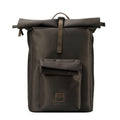 Dark brown Troop London Heritage Nylon Roll Top Backpack with laptop compartment, featuring a sleek, durable design.