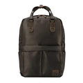Dark brown Troop London Heritage nylon backpack with dual top snap handles and a spacious main compartment.