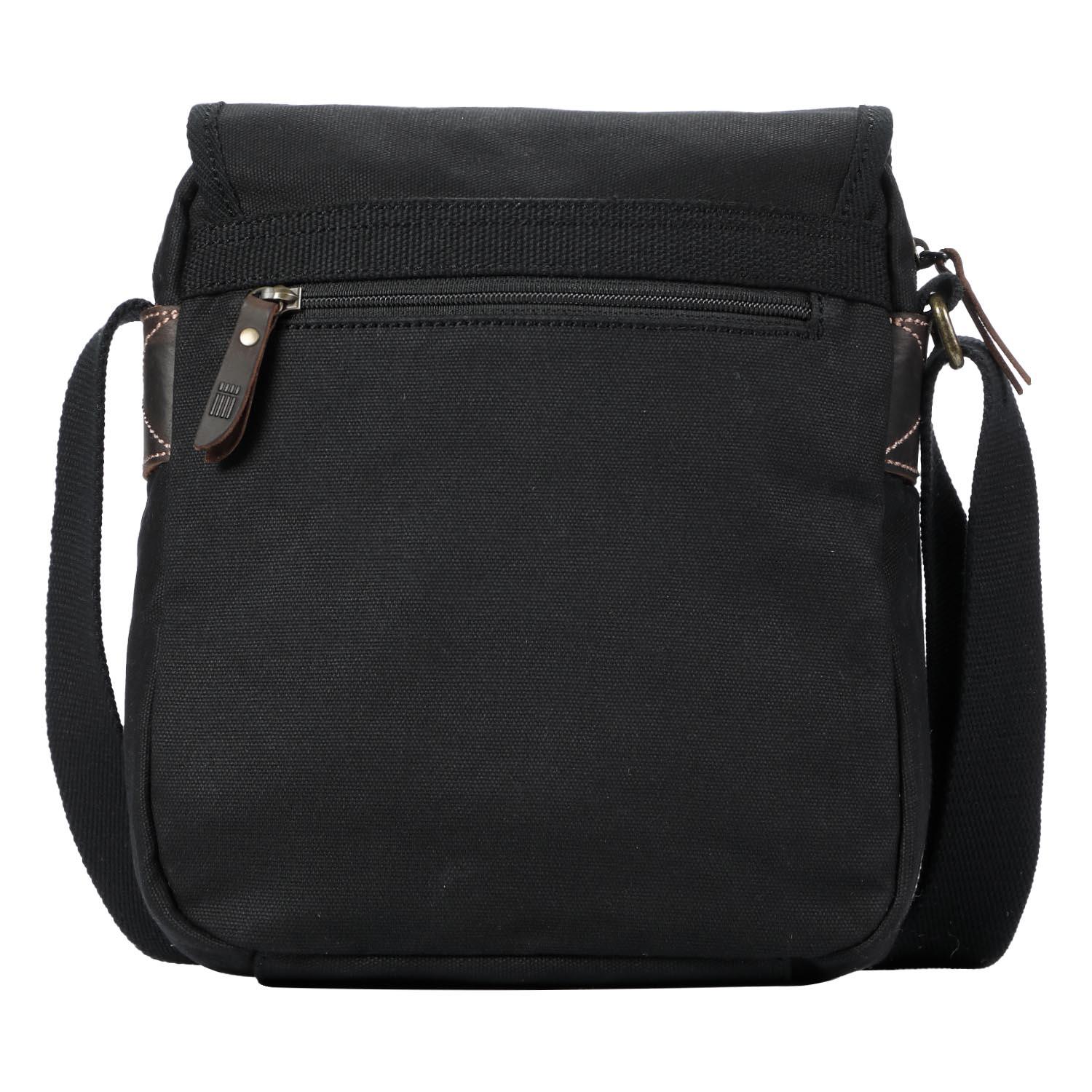 Black Troop London Heritage Across Body Bag with adjustable strap and multiple compartments, stylish and functional for everyday use.