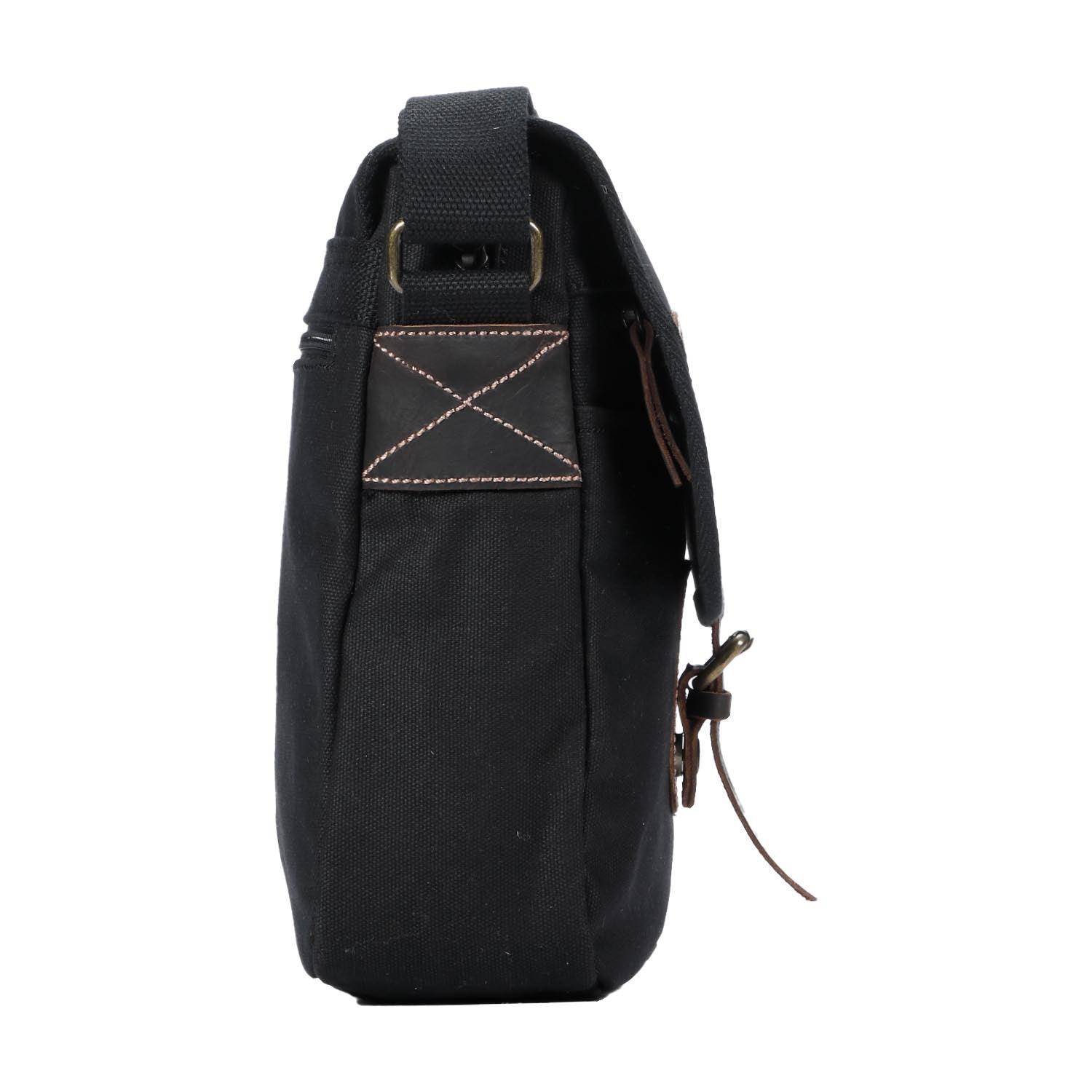 Black Troop London Heritage Across Body Bag with adjustable strap and multiple compartments.