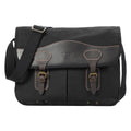 Black Troop London Heritage Messenger Bag with adjustable strap and multiple compartments, designed for laptops.