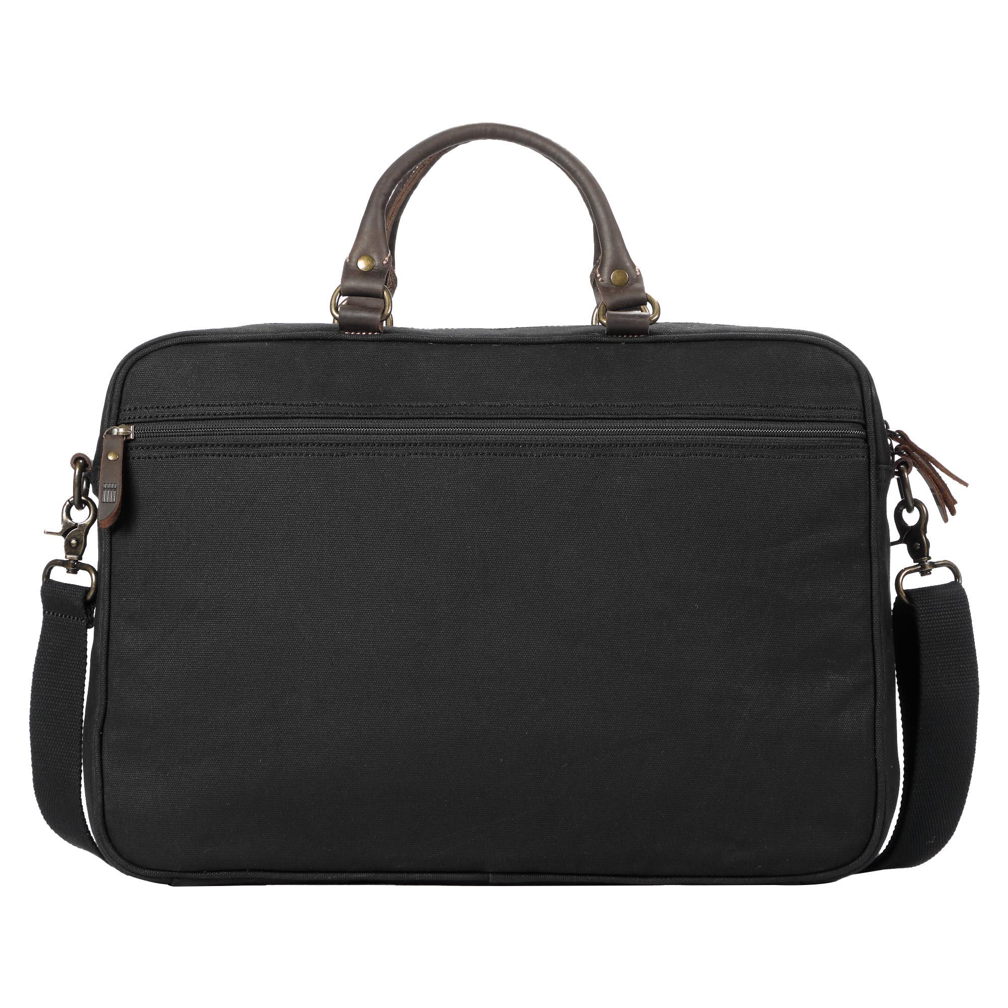 Black Troop London Laptop Heritage Messenger Bag with adjustable strap and leather accents, showing its classic and durable design.